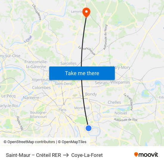 Saint-Maur – Créteil RER to Coye-La-Foret map