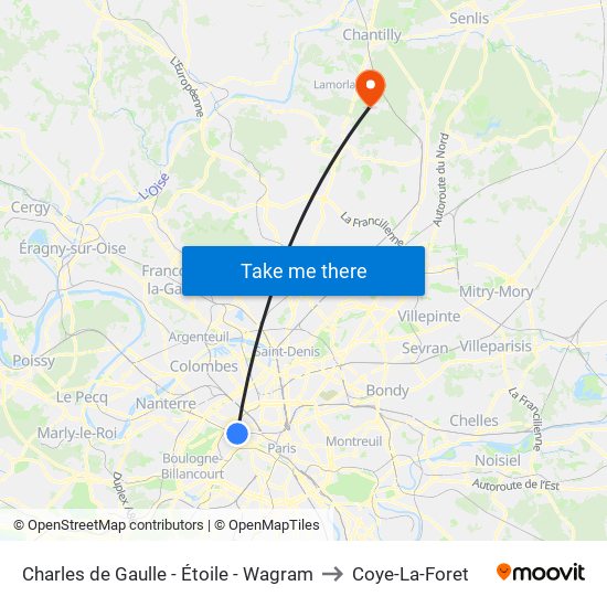 Charles de Gaulle - Étoile - Wagram to Coye-La-Foret map
