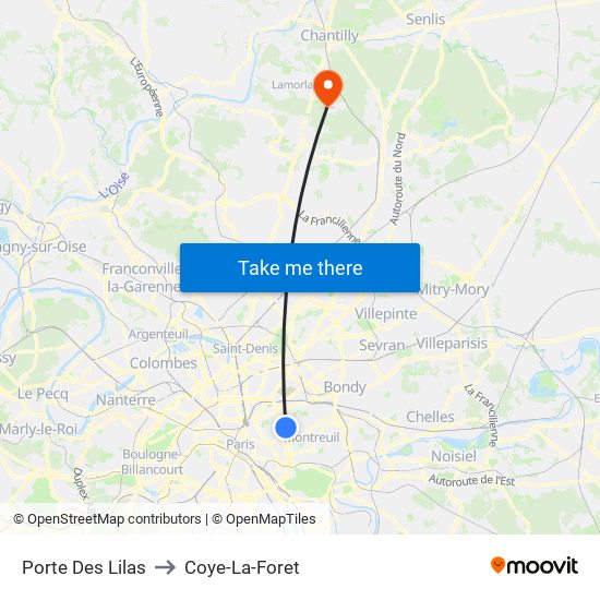 Porte Des Lilas to Coye-La-Foret map