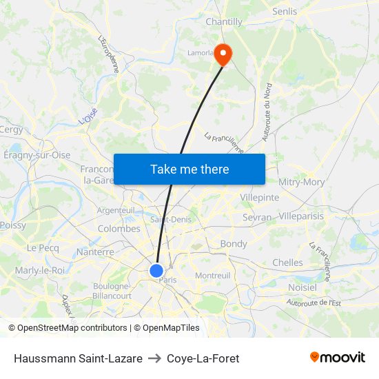 Haussmann Saint-Lazare to Coye-La-Foret map