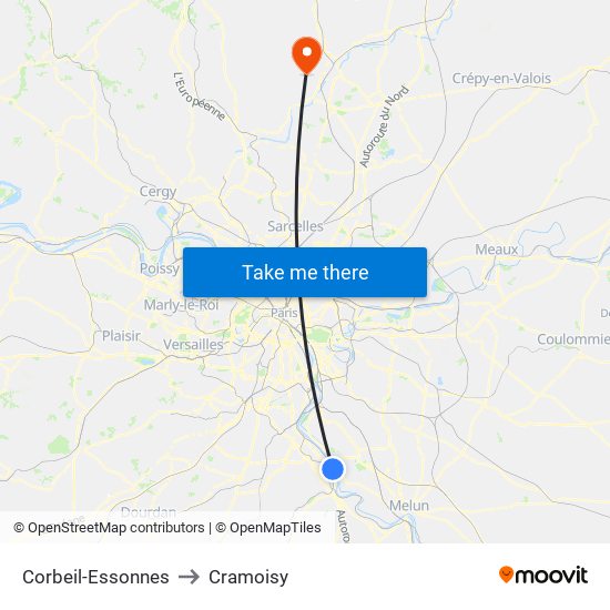 Corbeil-Essonnes to Cramoisy map