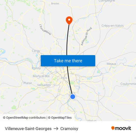 Villeneuve-Saint-Georges to Cramoisy map