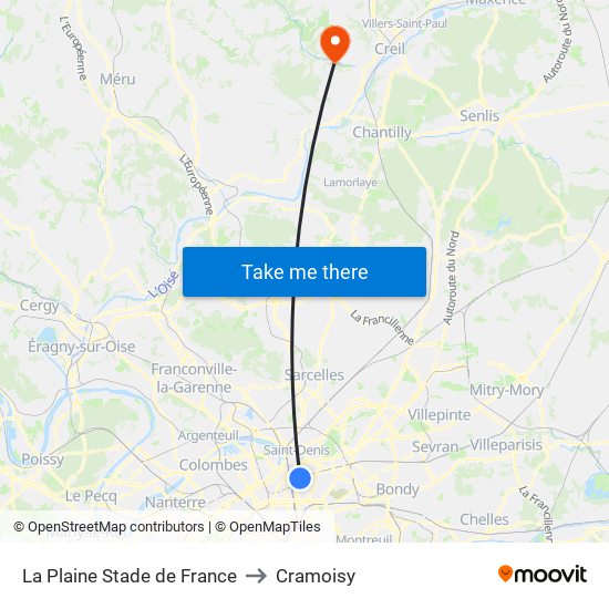 La Plaine Stade de France to Cramoisy map
