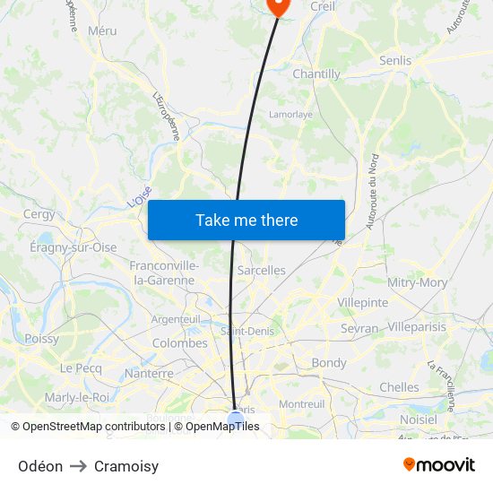 Odéon to Cramoisy map
