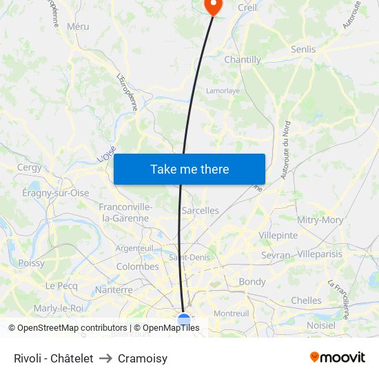 Rivoli - Châtelet to Cramoisy map