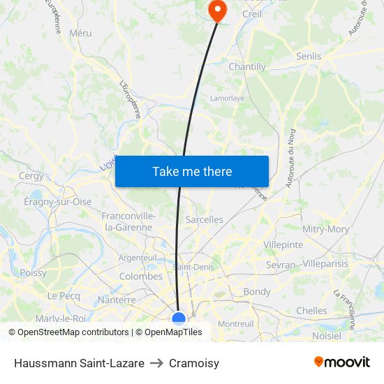 Haussmann Saint-Lazare to Cramoisy map