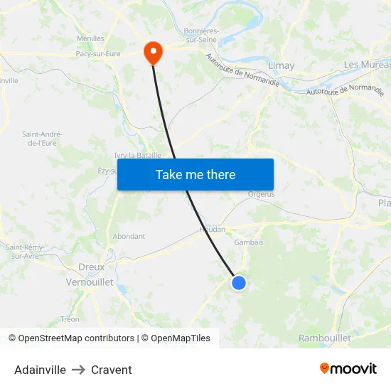 Adainville to Cravent map