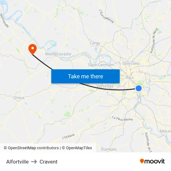Alfortville to Cravent map