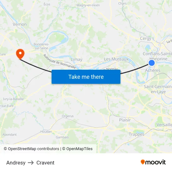Andresy to Cravent map