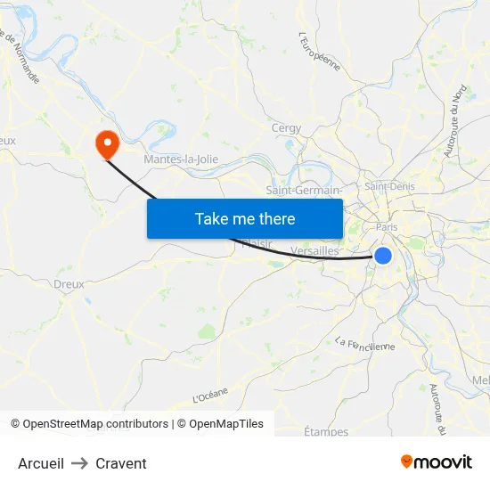 Arcueil to Cravent map