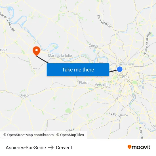 Asnieres-Sur-Seine to Cravent map