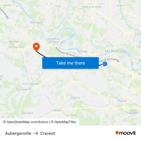 Aubergenville to Cravent map
