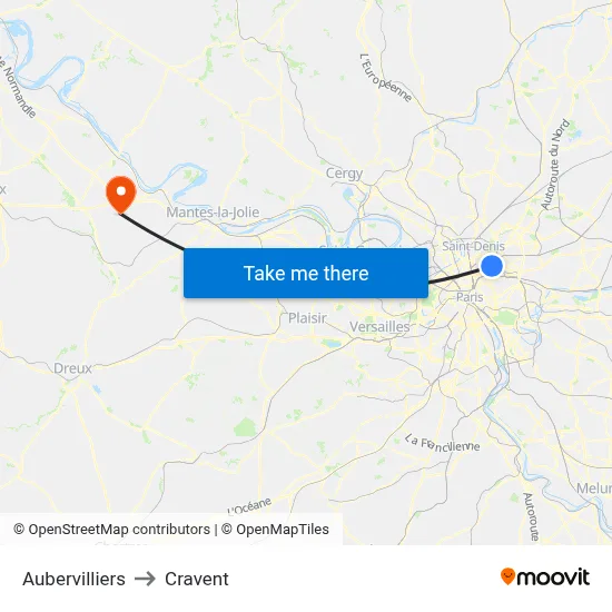 Aubervilliers to Cravent map