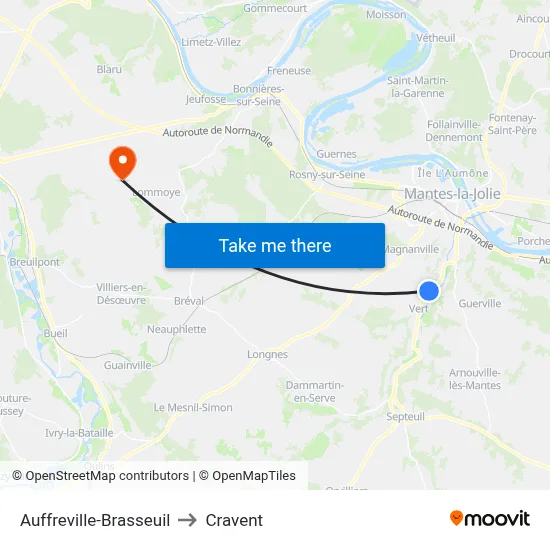 Auffreville-Brasseuil to Cravent map