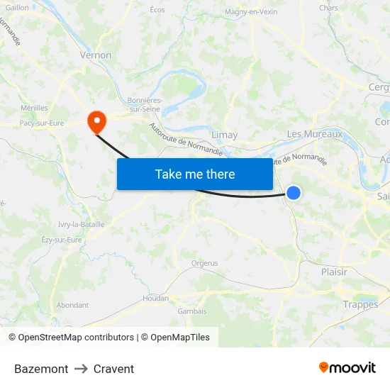 Bazemont to Cravent map