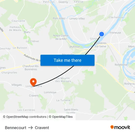 Bennecourt to Cravent map