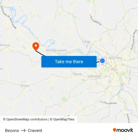 Bezons to Cravent map