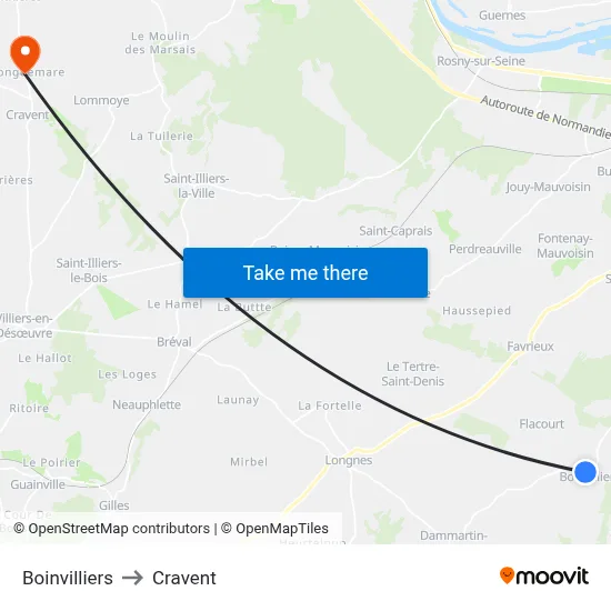 Boinvilliers to Cravent map