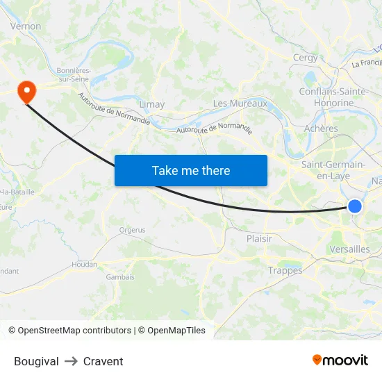 Bougival to Cravent map