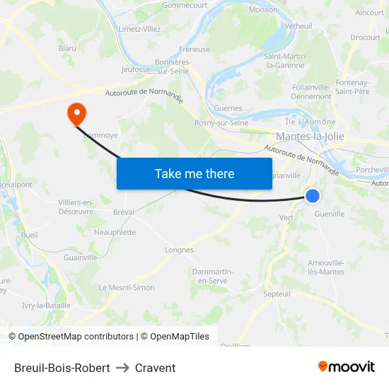 Breuil-Bois-Robert to Cravent map