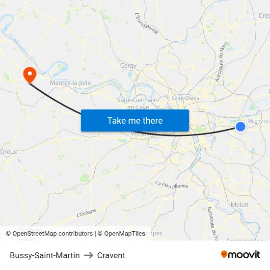 Bussy-Saint-Martin to Cravent map