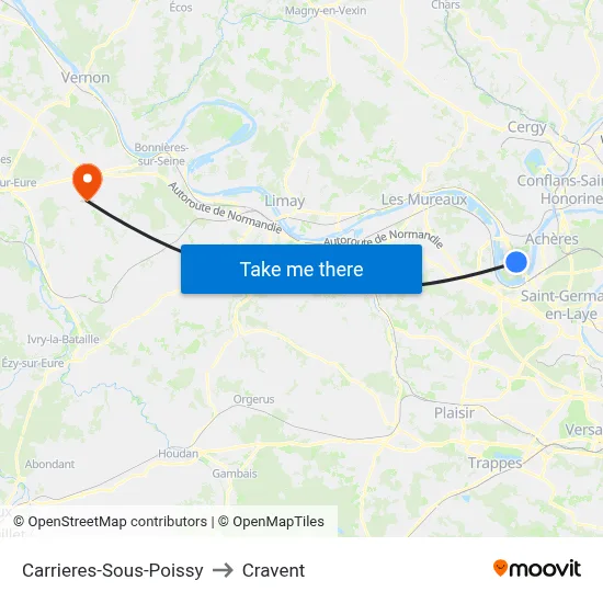 Carrieres-Sous-Poissy to Cravent map