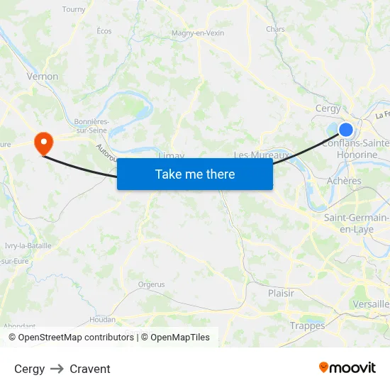 Cergy to Cravent map