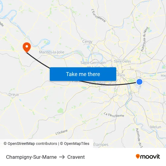 Champigny-Sur-Marne to Cravent map