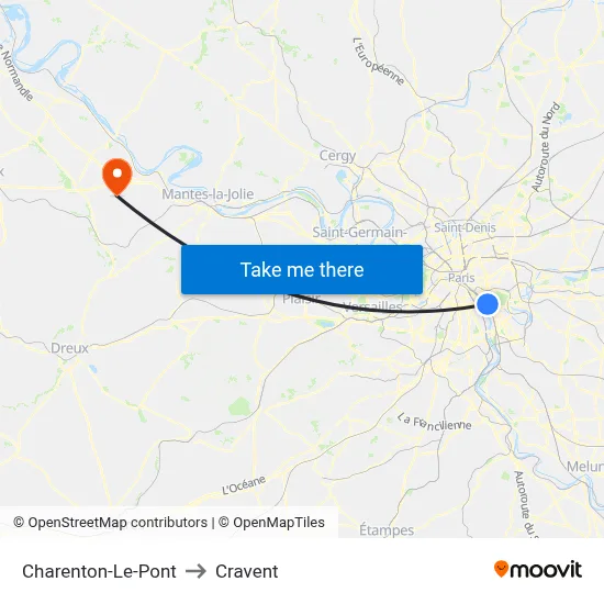 Charenton-Le-Pont to Cravent map