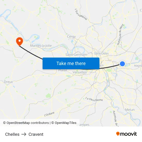 Chelles to Cravent map