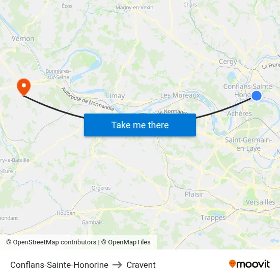 Conflans-Sainte-Honorine to Cravent map
