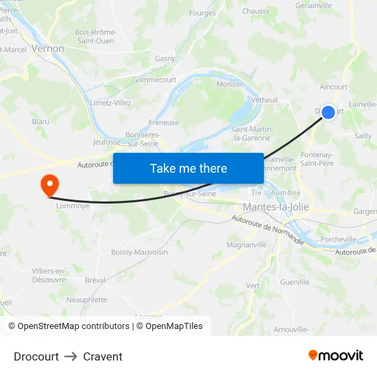 Drocourt to Cravent map