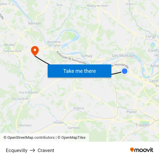 Ecquevilly to Cravent map