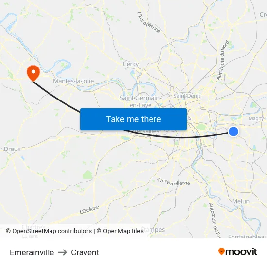 Emerainville to Cravent map