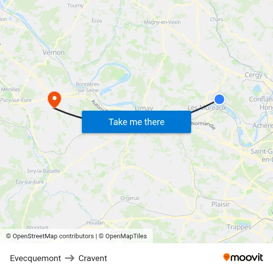 Evecquemont to Cravent map