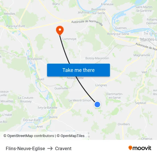 Flins-Neuve-Eglise to Cravent map