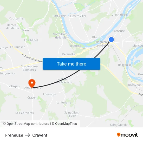 Freneuse to Cravent map