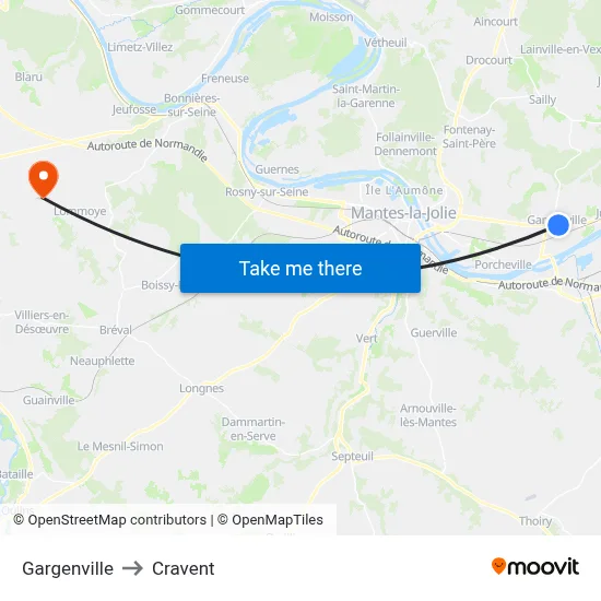 Gargenville to Cravent map