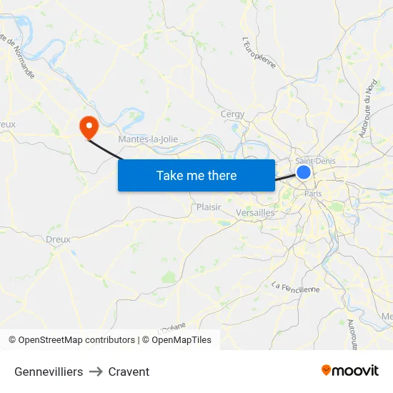 Gennevilliers to Cravent map