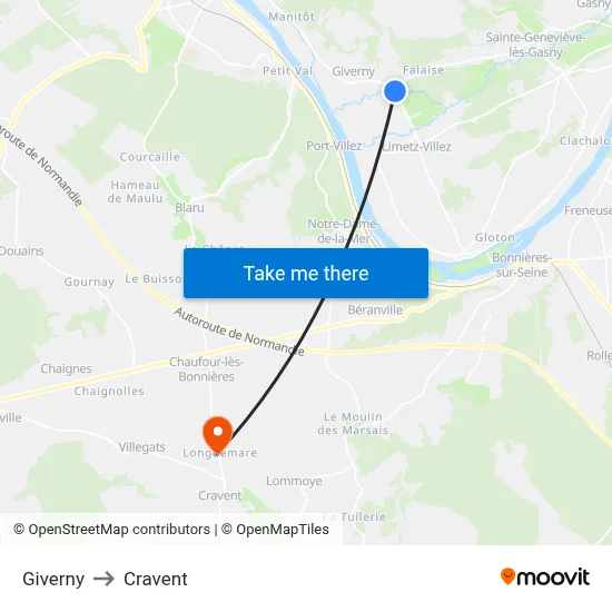 Giverny to Cravent map