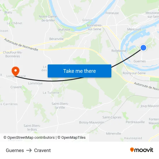 Guernes to Cravent map