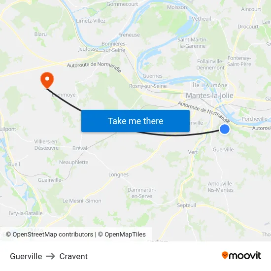 Guerville to Cravent map