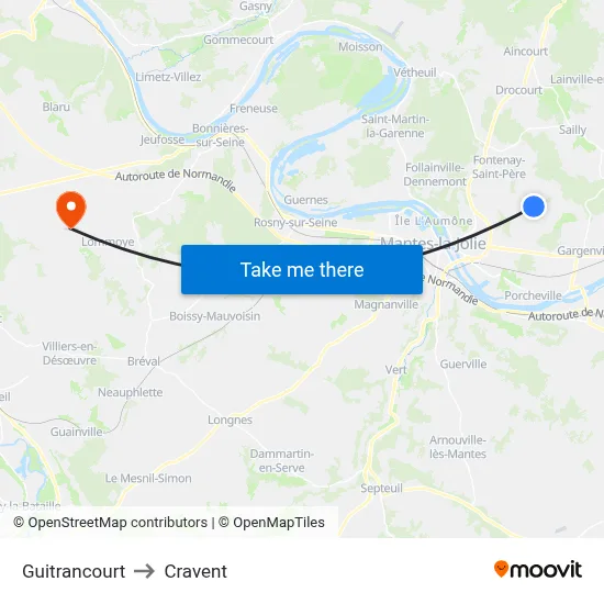 Guitrancourt to Cravent map