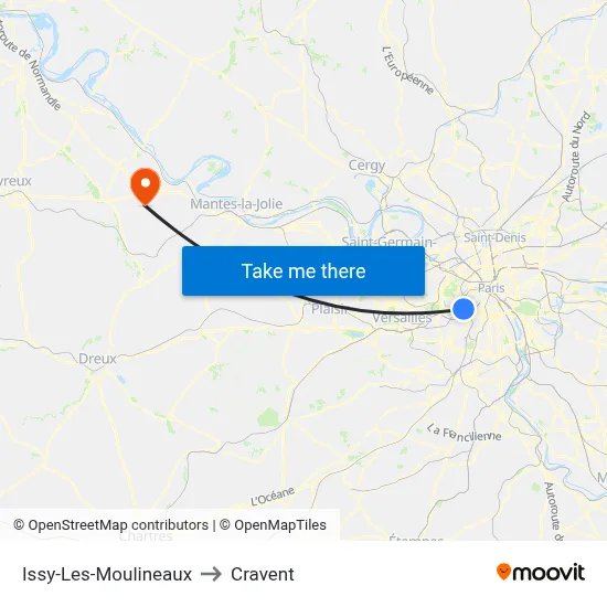 Issy-Les-Moulineaux to Cravent map