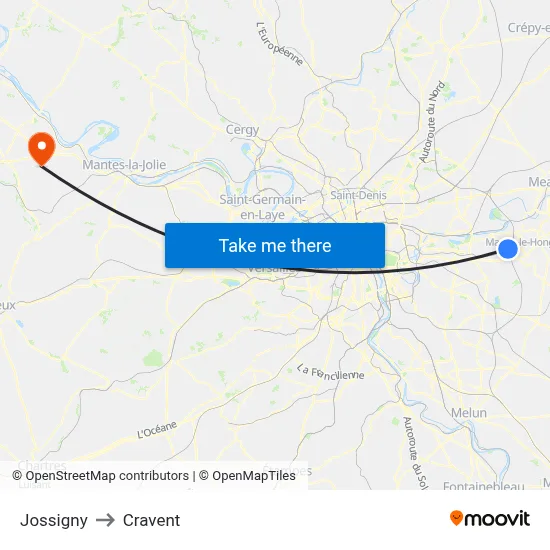 Jossigny to Cravent map