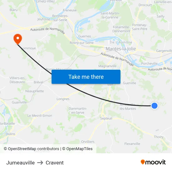 Jumeauville to Cravent map