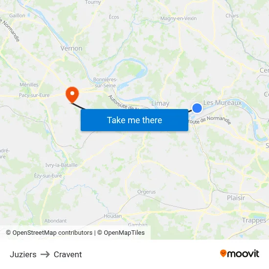 Juziers to Cravent map