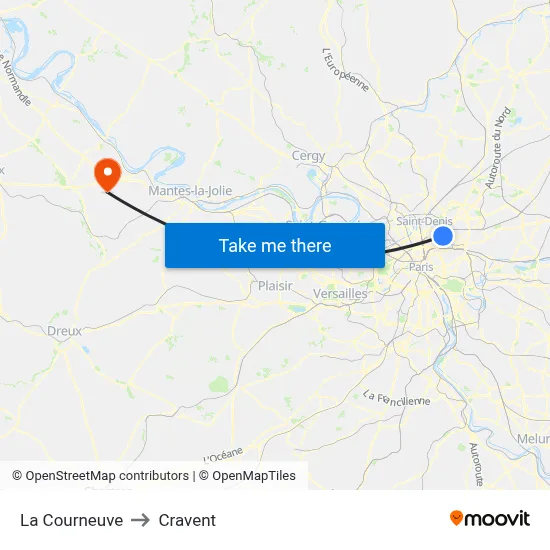 La Courneuve to Cravent map