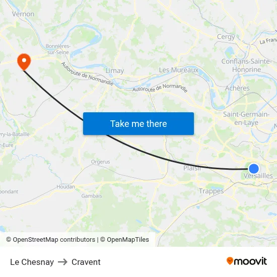 Le Chesnay to Cravent map