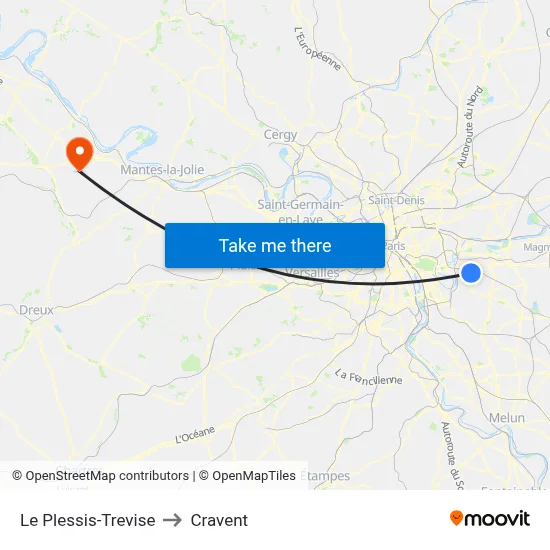 Le Plessis-Trevise to Cravent map